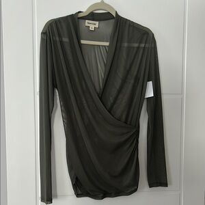 Open Edit Women's Olive Mesh Top